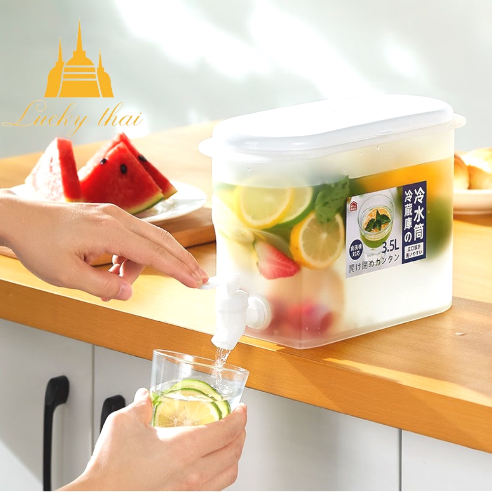 luckythai กระติกน้ำ คูลเลอร์ใส่น้ำ พร้อมก๊อก 3.5 L คูลเลอร์น้ำมีก๊อก วางเข้าตู้เย็นได้ กระติกน้ำมีก๊อก