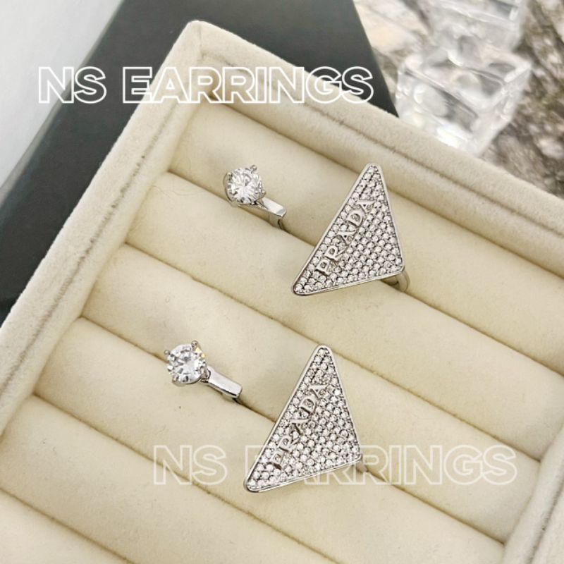 Cubic Zirconia Earrings Posts With Loop Golden Platinum Iron