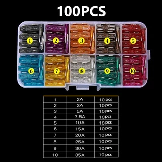 100 ชิ้นรถฟิวส์ Assortment ชุดขนาดกลางใบมีดประเภทฟิวส์รถยนต์รถบรรทุก 2-35A ฟิวส์พร้อมกล่องคลิป