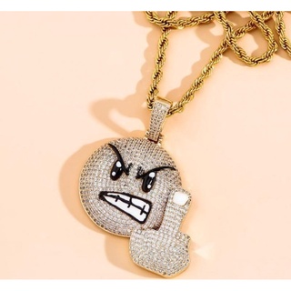 Male and Female Hip-Hop Rappers "international Friendly Gesture" Inlaid Micro-Dense Zircon Angry Expression Pendant Necklace