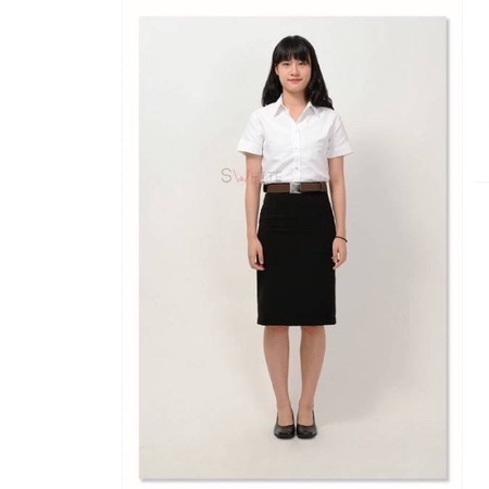 S-white กระโปรงทรงสอบ ผ่าหลังเกย ถูกระเบียบ พิธีการ ผ้าเสริทกัมดิน สีดำ กป-ดำ 24