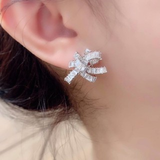 Diamond Earring ต่างหูโบว์เพชร ต่างหูออกงาน  ตกแต่งด้วยเพชร CZ แท้ งานสวยน่ารัก