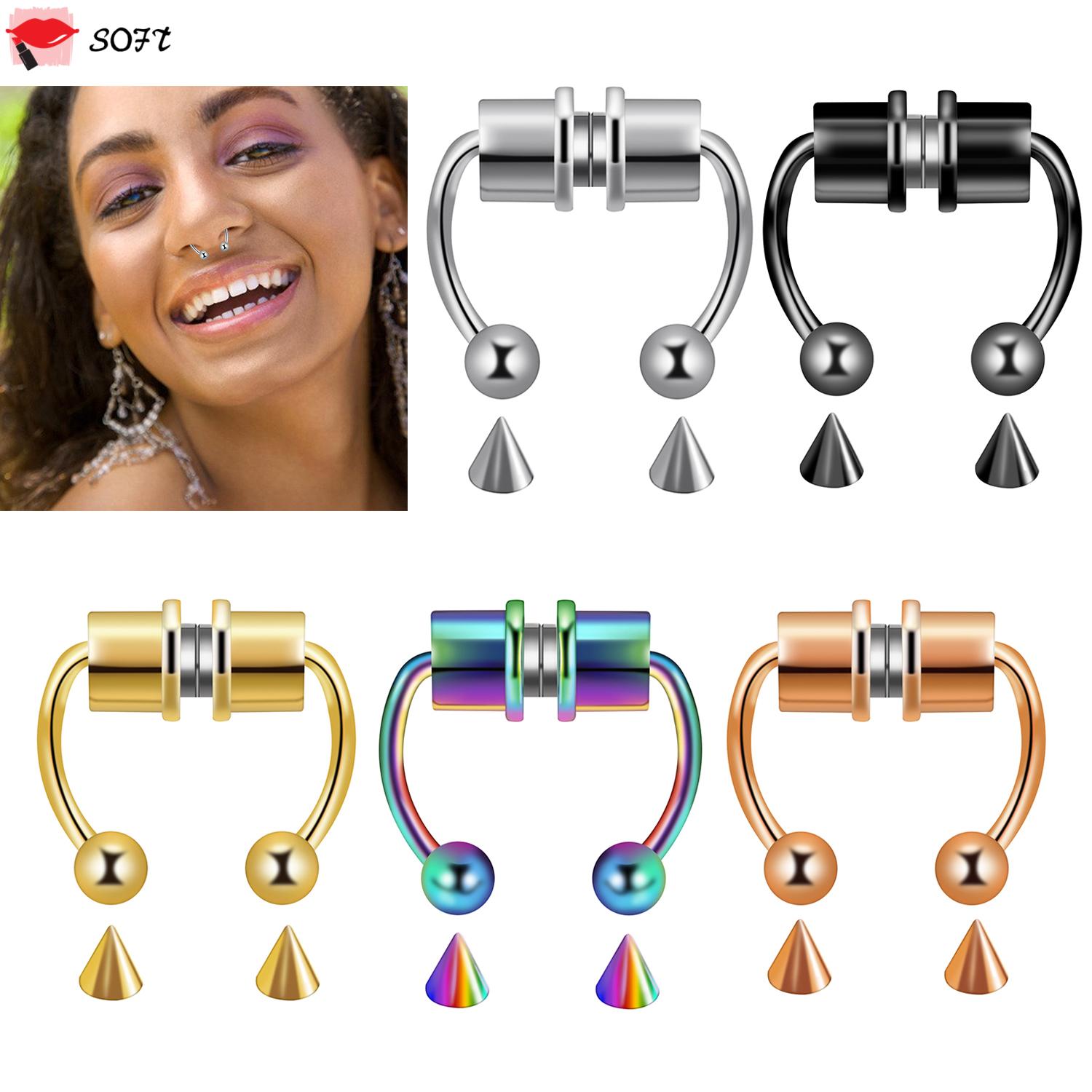 SOFTNESS Women Girls Fake Nose Rings NonPiercing Nose Ring Hoop