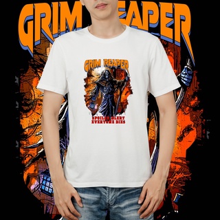 แขนสั้นcrew neckAlret Grim Reaper เสื้อยืดสปอยเลอร์ สีขาวกรมท่า สีดํา S-XXXXL