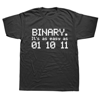 เสื้อยืดสีขาวเสื้อยืดแขนสั้น คอกลม พิมพ์ลาย BINARY EASY AS 01 10 11 Nerd Geek สําหรับผู้ชายS-4XL