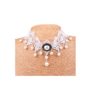 TANITTgems Vintage Bridal White Pearls French Lace Bridal Necklace