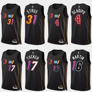 เสื้อกีฬาบาสเก็ตบอลแขนกุด ลายทีม NBA Jersey Miami Heat Strus Oladipo Tucker Martin ขนาดพลัสไซซ์