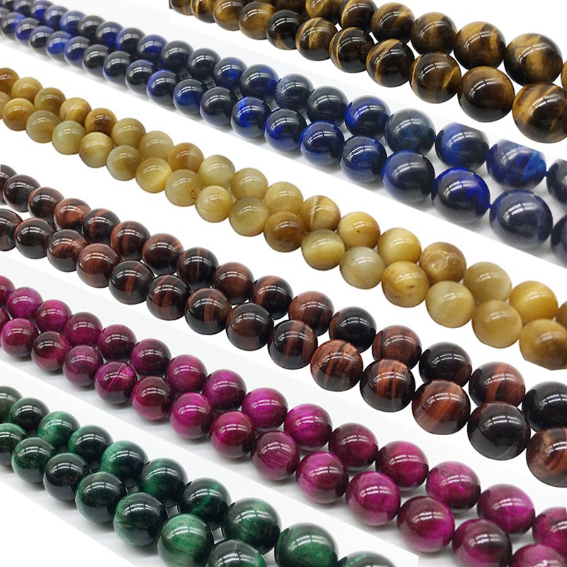 7 สีไทเกอร์อายลูกปัด 4-12 มิลลิเมตรรอบธรรมชาติหลวมหิน Diy รูปที่ 3