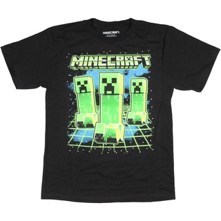 เสื้อยืดผ้าฝ้ายพิมพ์ลายขายดีเสื้อยืดคอกลมcrew neckเสื้อยืด พิมพ์ลายตัวอักษร Minecraft Glowing Creepers แฟชั่นพรีเมี่ยม ส