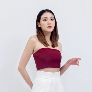 Cadres | Basic tube top - dark ruby แดงเข้ม มีซิปฟันเงินด้านหลัง