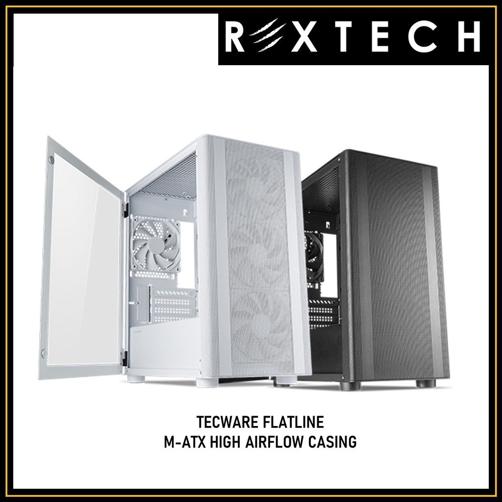 Rextech TECWARE FLATLINE เคส TG M-ATX HIGH AIR-FLOW (สีดํา / สีขาว)