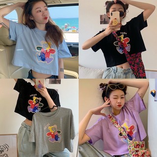 (พร้อมส่ง) เสื้อครอป เสื้อยืดตัวสั้น เสื้อoversize สไตล์เกาหลี พิมพ์ลายหมี dream 5สีสดใด colorful น่ารักมากกก