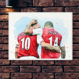 โปสเตอร์ ผ้าแคนวาส THIERRY HENRY &amp; DENNIS BERGKAMP ตำนาน Arsenal ภาพวาด ศิลปะ นักบอล นักฟุตบอล