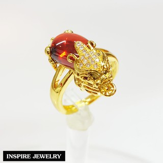 Inspire Jewelry (NN) ,แหวนปี่เซียะคาบเหรียญ งาน Design ตัวเรือนหุ้มทองแท้  24K  เสริมดวง แก้ชง (พิเศษ ปรับขนาดเองได้)