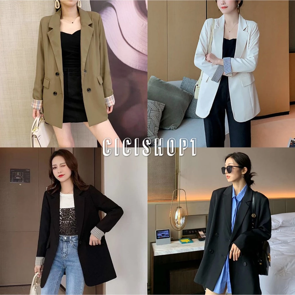 SALE 8.8 Cicishop(พร้อมส่ง)(907/2027)Blazer เสื้อสูทแขนยาว ตัวยาวแต่งกระเป๋าหน้าคู่​ โทนสีพื้นเรียบๆดูดีผ้าสูท​ มี12ลาย