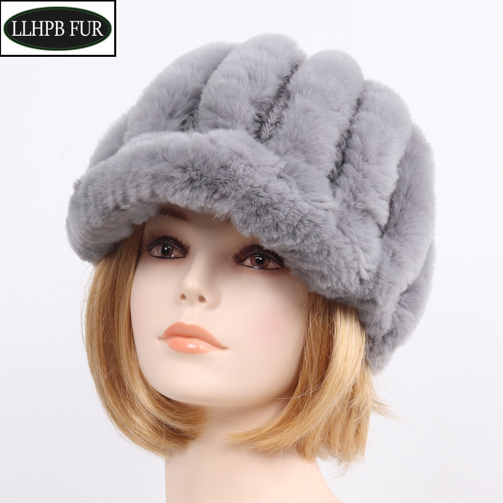 New Fashion Women Fur Hat For Winter Natural Rex Rabbit Fox Fur Cap Russian