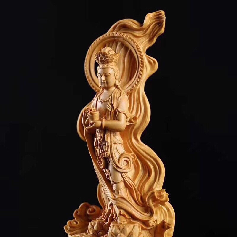 ✷Solid wood Cypress Guanyin statue,Chinese Buddha Statue Modern hand-carved Home Living Room  Feng Shui Decoration Guany