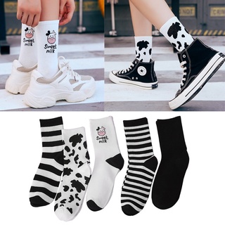 Korean Style Women Cute Doraem Socks Streetwear Striped Cow Socks Funny Cartoon Socks Harajuku Sailor Moon Trend Long Socks