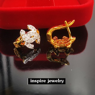 Inspire Jewelry ,ต่างหูฝังเพชร ขาล็อค ขนาด 1 CM เพชรCZคุณภาพเกรดพรีเมี่ยมงาน Design จิวเวลลี่หรู งานแฟชั่น งานจิวเวลลี่