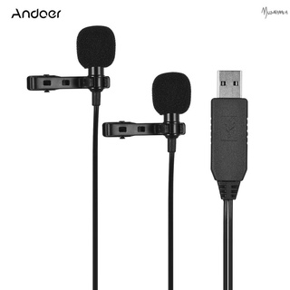 Andoer ไมโครโฟนบันทึกเสียงคอมพิวเตอร์ 1.5 เมตร / 5 ฟุต Usb สําหรับ Windows Mac