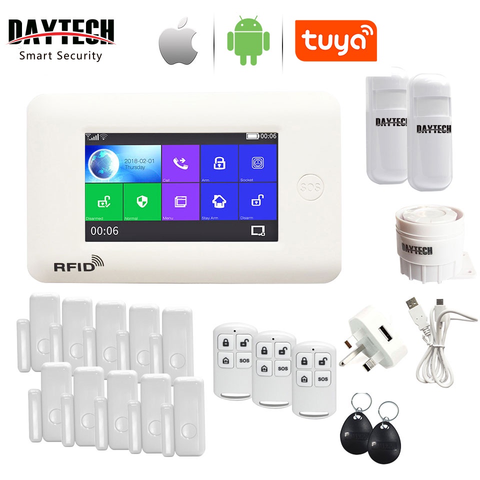 Daytech Wifi Gsm Alarm System Full Touch Screen Home Security Alarm Mhz Panel With Sensor