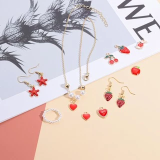 10 ชิ้นจี้สร้อยคอสร้อยข้อมือต่างหูจี้สีแดงน่ารักเครื่องประดับ DIY และเครื่องประดับแฟชั่น
