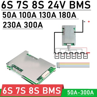 บอร์ดป้องกันแบตเตอรี่ลิเธียม 6S 7S 8S 24V 50A 100A 130A 180A 230A 300A BMS 18650 Li-ion Lifepo4 สําหรับเครื่องมือไฟฟ้า อินเวอร์เตอร์ RV