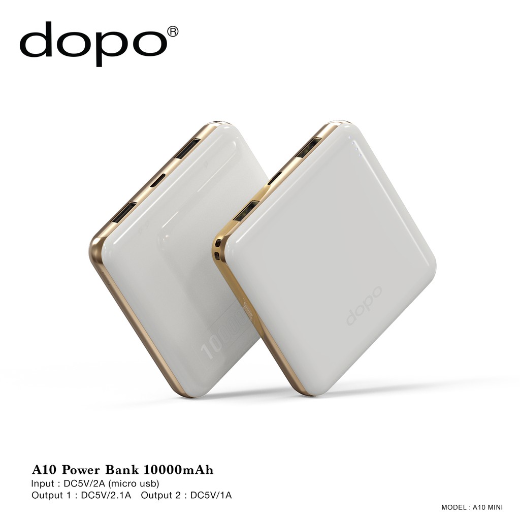 dopo Power Bank รุ่น A10 mini (ลาย Monotone) (ฺWhite) 10000 mAh รับประกัน 1 ปี (แบตเตอรี่สำรอง พาวเว