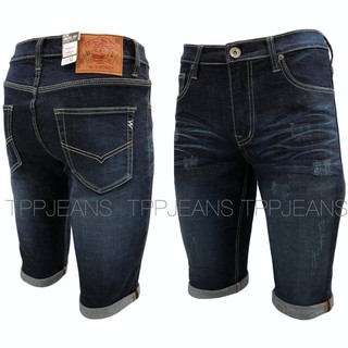 Mens Shots Blue wash กางเกงยีนส์สีบลูฟอก แต่งขาด ผ้ายืด ทรงสลิมสวย Size 26-36 รับชำระปลายทาง