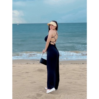 จั้มสูท สาวอวบ ผ้าเรย่อน ขายาว รุ่นถักหลัง เซ็กซี่