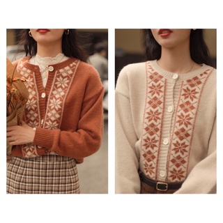 [พร้อมส่ง] เสื้อคลุมไหมพรม  flower retro sweater jacket(IEV)