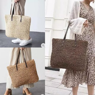 กระเป๋าสานใยปอทรง shopping bag ใบใหญ่ใส่ของได้เยอะ