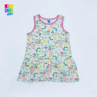 KiddeeCrew เสื้อกระโปรงแขนตุ๊กตาเด็กสีครีมลายดอกไม้เขียว Cream flower green Tunic Top เหมาะสำหรับอายุ 1-8 ปี