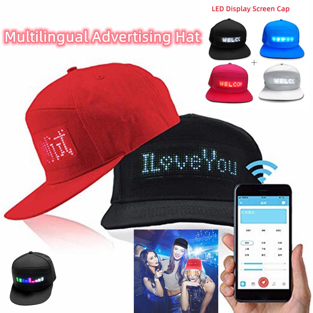 หมวกunisex Hip hop Street Snapbackเบสบอลหมวกปรับง่ายบลูทูธAPPการเชื่อมต่อMultilingual LEDจอแสดงผลหน้าจอหมวกโฆษณาพรหมพรรคตกแต่งหมวก