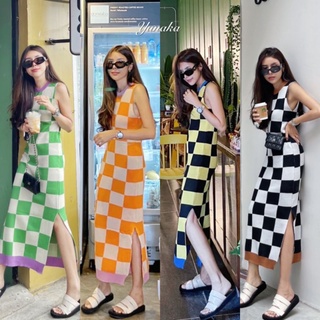 Square Silk Dress  เดรสแขนกุดสุดแซ่บ ลายตาราง สีสันสดใส mix&amp;match สีมาได้แบบดีมาก ผ้าไหมพรม เนื้อยืดหยุ่นสุดๆไปเลยจ้ ynk