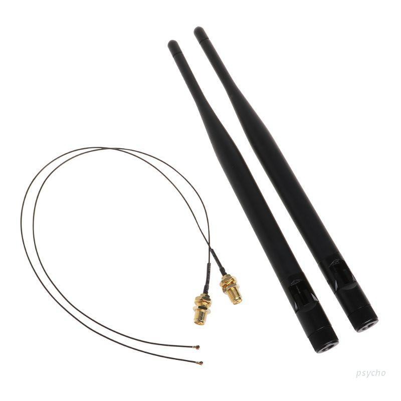2x 6dBi for M.2  MHF4 U.fl Cable to RP-SMA Wifi Antenna Signal Cable Set for