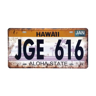 ป้ายสังกะสีวินเทจ Hawaii JGE-616, Aloha State (ปั๊มนูน)