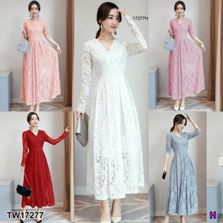 MM17277 แม็กซี่เดรสลลูกไม้แขนยาว long sleeve lace maxi dresslong sleeve lace maxi dress