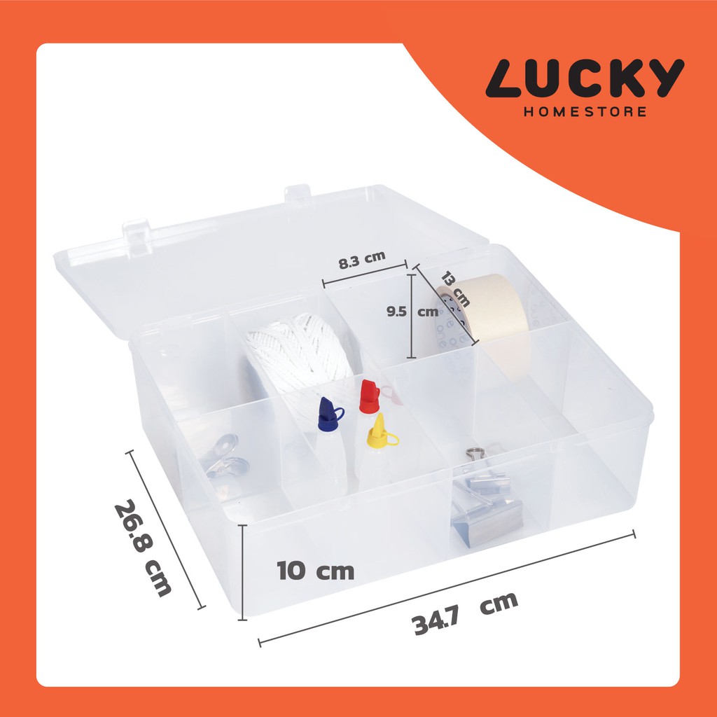 LUCKY HOME กล่องแบ่งช่อง 8 ช่อง (ใส) TFL-008 ขนาด ( กว้าง x ยาว x สูง ) : 26.8 x 34.7 x 10 cm