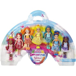 Barbie Chelsea Dreamtopia Rainbow Cove Colorful Dolls (7 Pack) DPY37 ตุ๊กตาบาร์บี้ Chelsea Dreamtopia Rainbow Cove หลากสีสัน สําหรับเด็กผู้หญิง (7 แพ็ค) DPY37