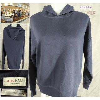 Any Fam เสื้อสเวตกันหนาว ฮู้ด -สีกรมท่า ไซส์ 43"ของแท้ งานนำเข้า UNISEX