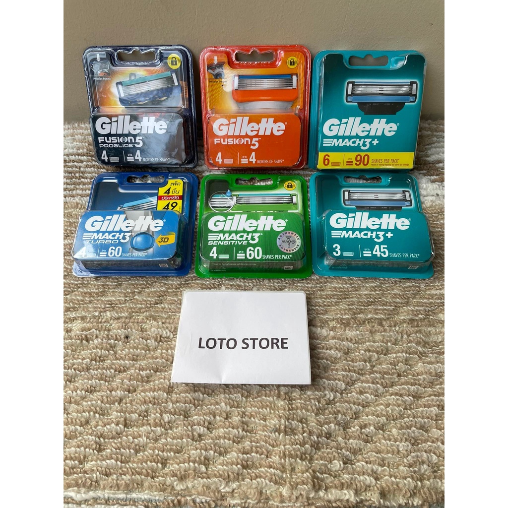 (ของแท้) ใบมีดโกนหนวดยิลเล็ต Gillette Match3+ / Sensitive / Turbo /Fusion5 คละรุ่น คละแบบ
