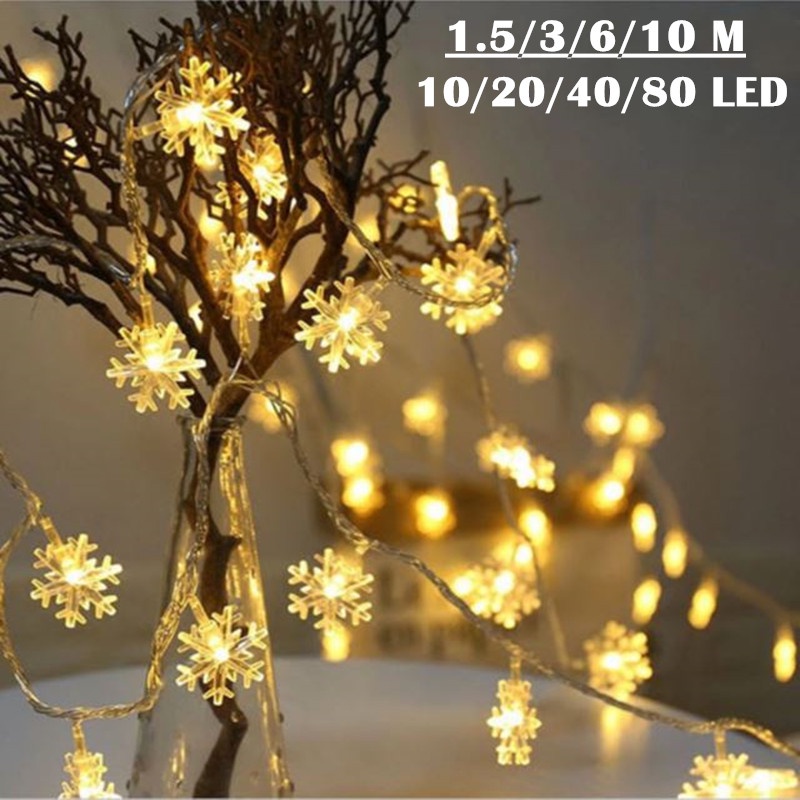 ️️️️ COD️ LED คริสต์มาส เกล็ดหิมะ ไฟนางฟ้า เครื่องประดับ ตกแต่งต้นคริสต์มาส 10/20/40/80 LED