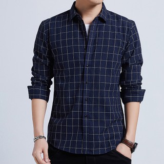 Mens New Cotton Plaid Long Sleeve Floral Shirt เสื้อเชิ้ตแขนยาวผู้ชายลายดอกไม้ปุ่มสบาย ๆ เสื้อเชิ้ตหลวมพร้อมสต็อกส