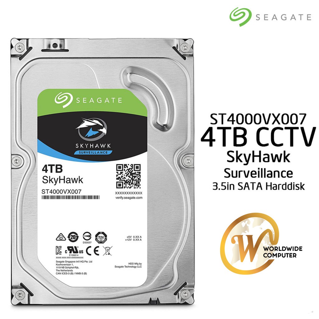 Harddisk 4TB HDD CCTV SEAGATE SKYHAWK (5900RPM, 64MB, SATA-3, ST4000VX007) รับประกัน 3 ปี by Synnex 