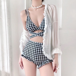 💞🩱🩱💞2022 ชุดว่ายน้ำแยกชิ้นใหม่หน้าอกเล็กรวบรวมบิกินี่น้ำพุร้อน houndstooth ชุดว่ายน้ำผู้หญิง