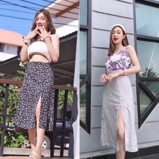 ♦️กระโปรงลายดอกไม้ ทรงเอ ผ่าหน้า สม๊อคหลัง ซิปข้าง งานฟรีไซส์ มีซับใน ไม่บาง แมตได้กับเสื้อทุกแบบ🟤