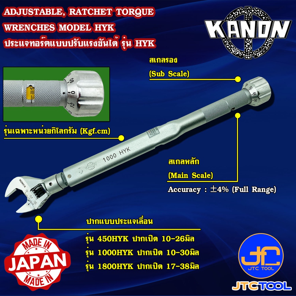 Kanon ประแจปอนด์ปากเลื่อนหน่วยกิโลกรัม รุ่น HYK - Adjustable Wrench Heads, Adjustable Torque Wrenches Series HYK