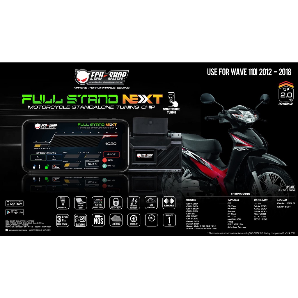 FULL STAND NEXT สำหรับ HONDA Wave110i 2012-2018 กล่องแต่ง กล่องเพิ่มแรงม้า ECUSHOP ปลั๊กตรงรุ่น