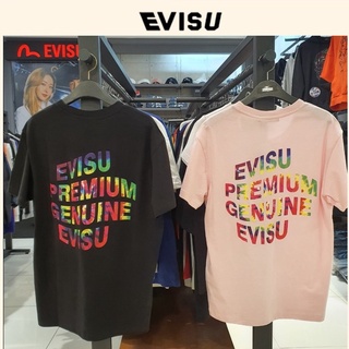 Evisu เสื้อยืดแขนสั้น ผ้าฝ้าย พิมพ์ลายสายรุ้ง ใส่สบาย แฟชั่นใหม่ สําหรับผู้ชาย และผู้หญิงS-5XL